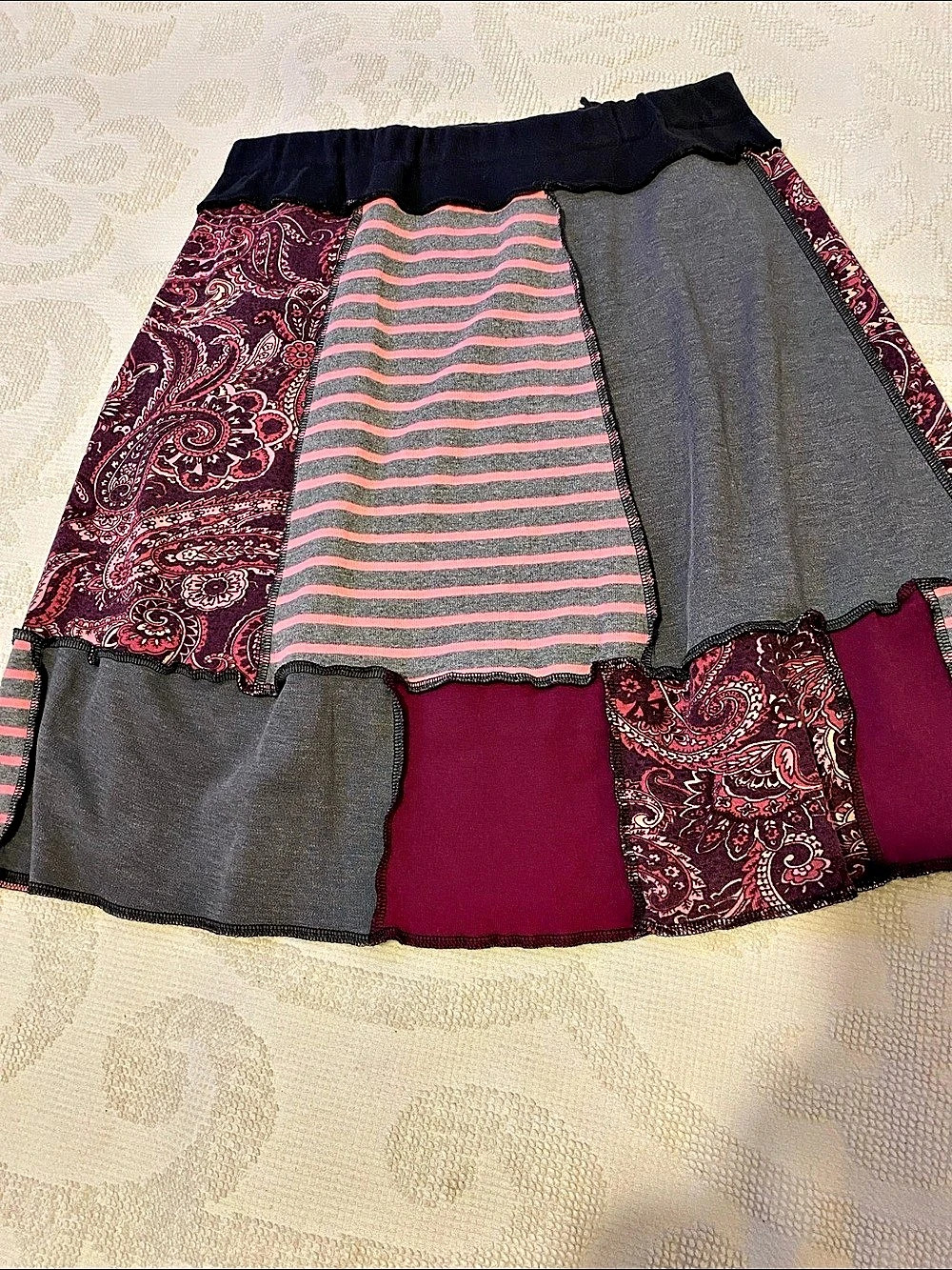Funky Threadz Color Block A-Line Skirt in Purple & Gray Like New